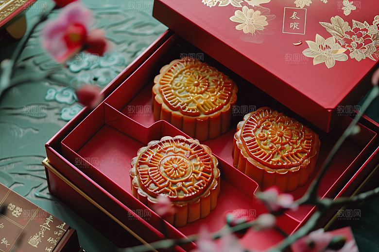 中秋月饼礼盒高清中秋节摄影图