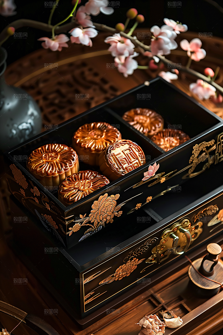 中秋月饼礼盒高清美食摄影图