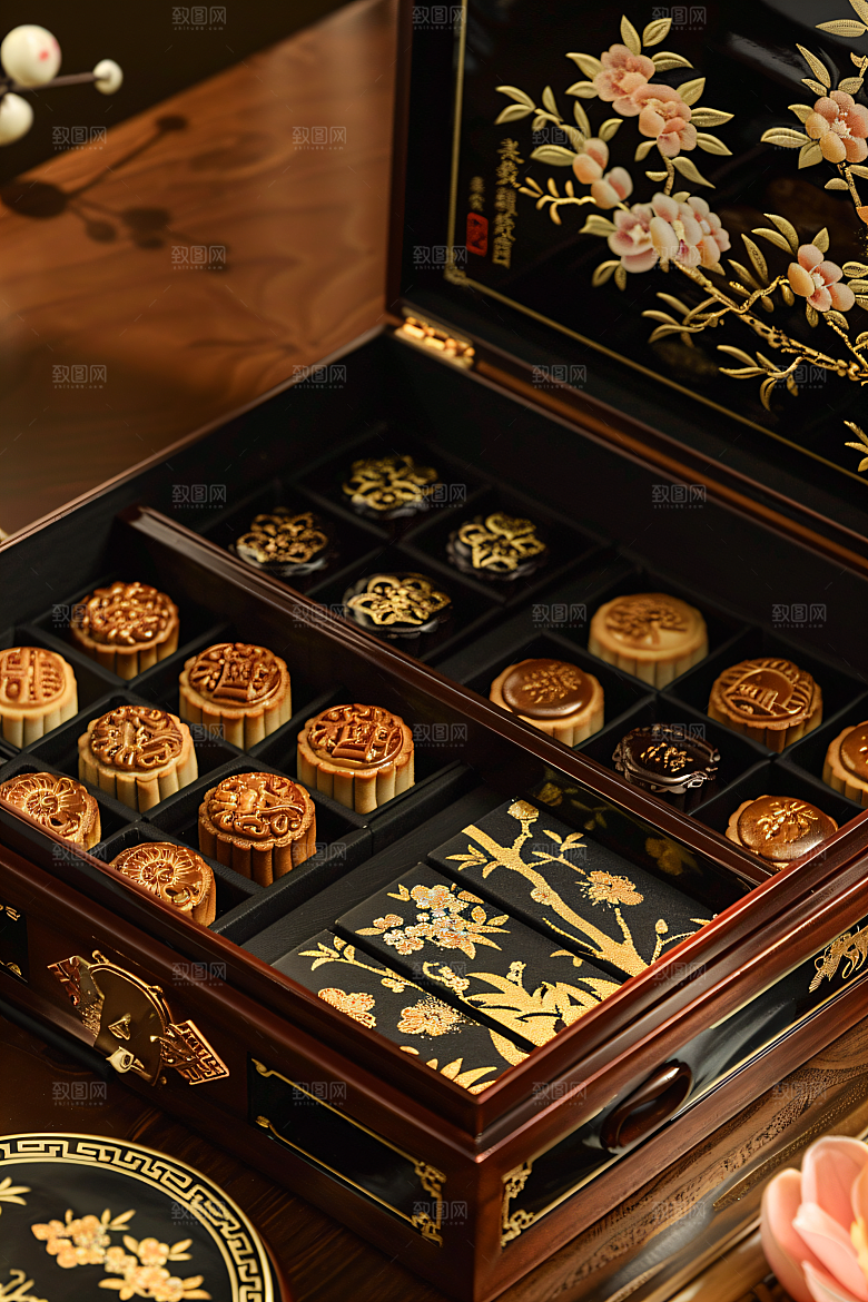 中秋月饼礼盒礼品传统美食摄影图