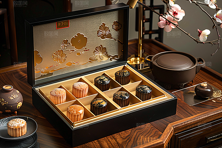 中秋月饼礼盒礼品美食摄影图