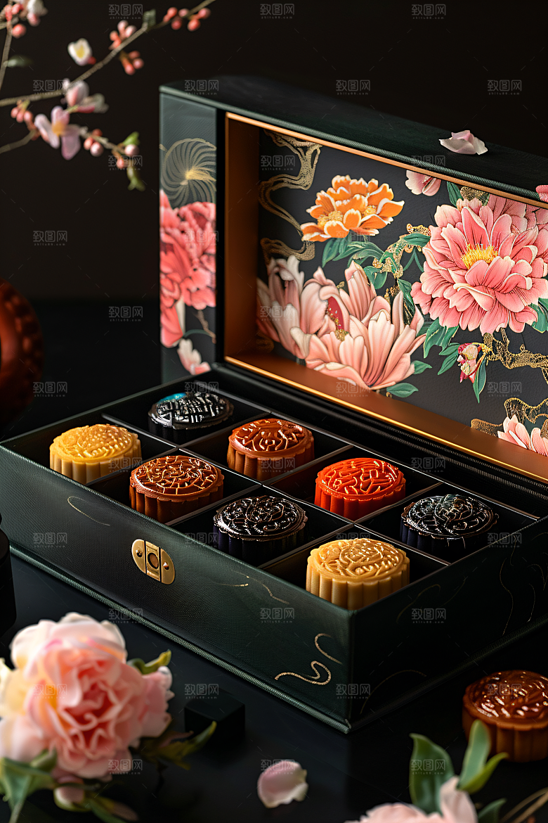 中秋月饼礼盒文化美食摄影图