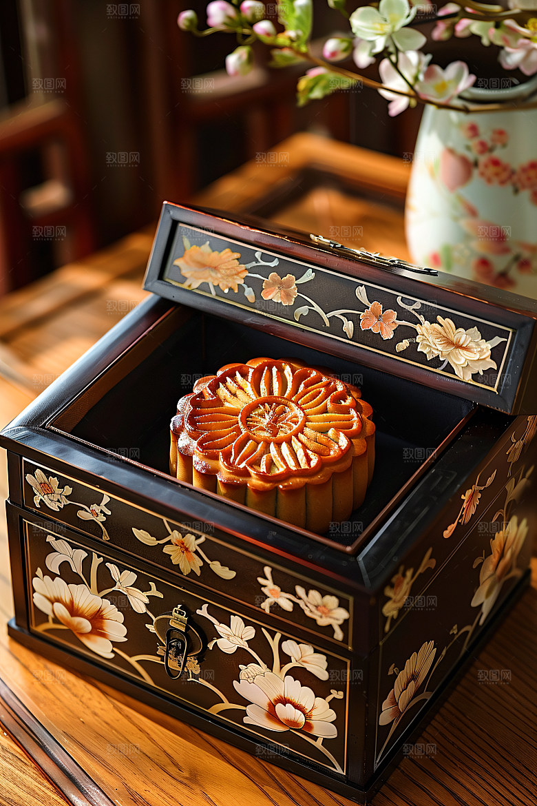 中秋月饼礼盒礼品美味摄影图