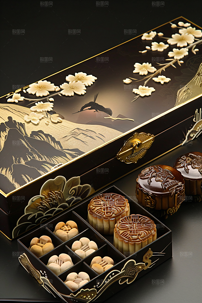 中秋月饼礼盒文化传统美食摄影图