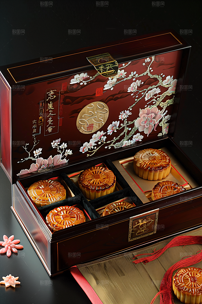中秋月饼礼盒高清甜点摄影图