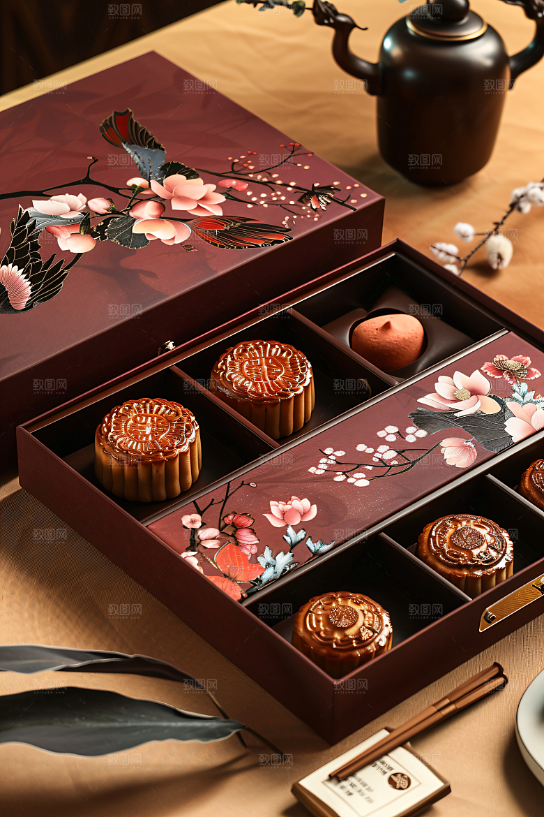中秋月饼礼盒中秋节广式月饼摄影图