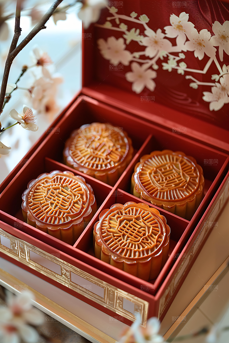 中秋月饼礼盒美味中秋节摄影图