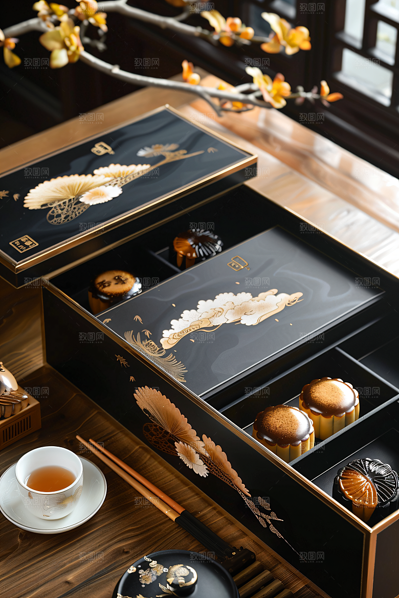 中秋月饼礼盒传统节日广式月饼摄影图