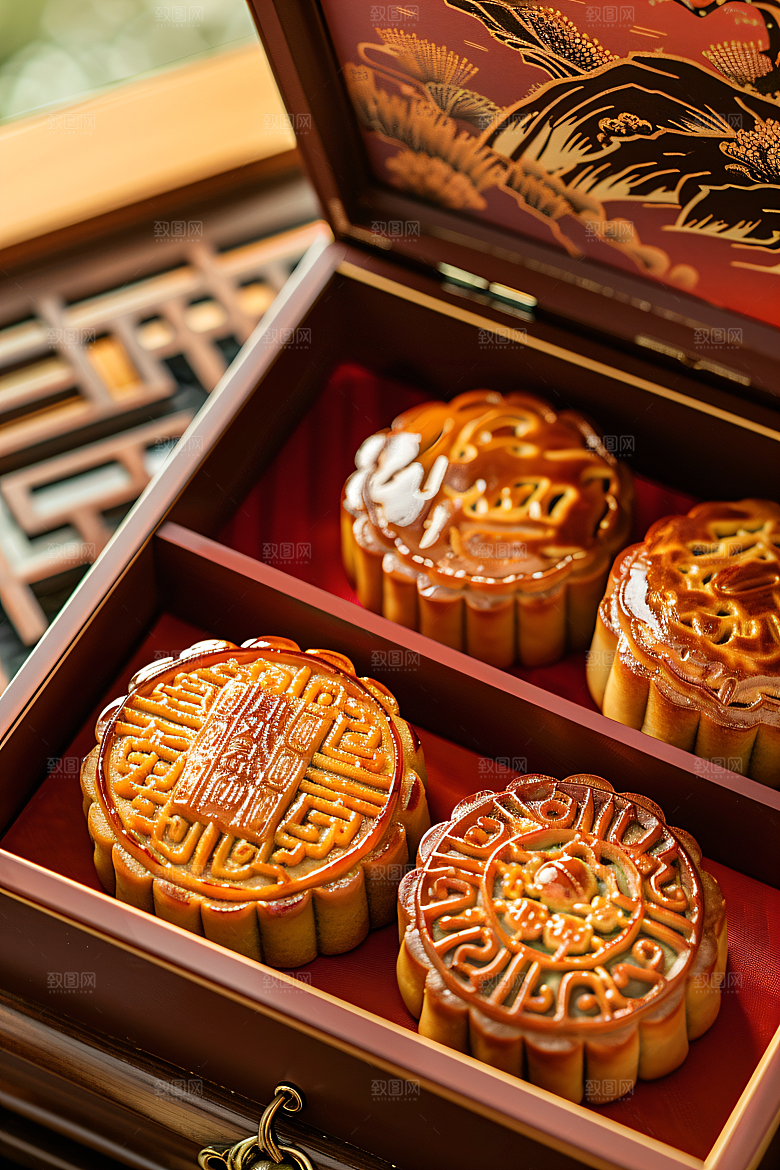中秋月饼礼盒传统节日糕点摄影图