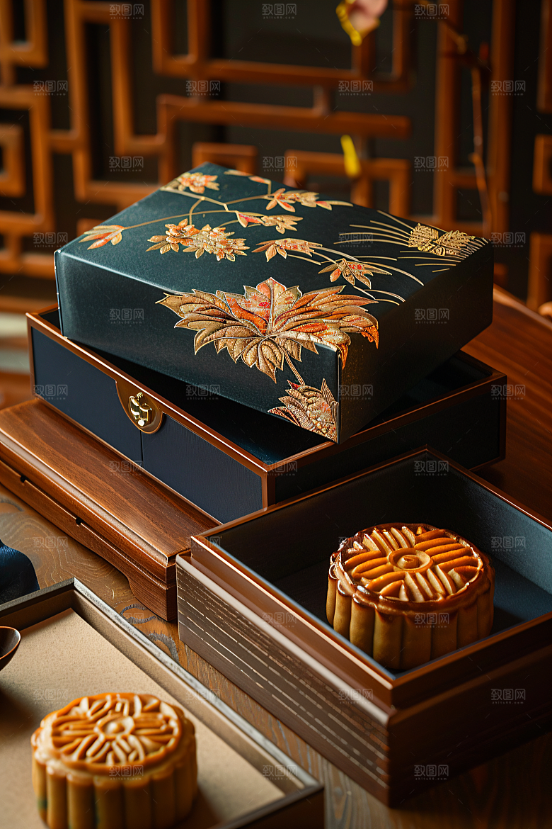 中秋月饼礼盒糕点文化摄影图