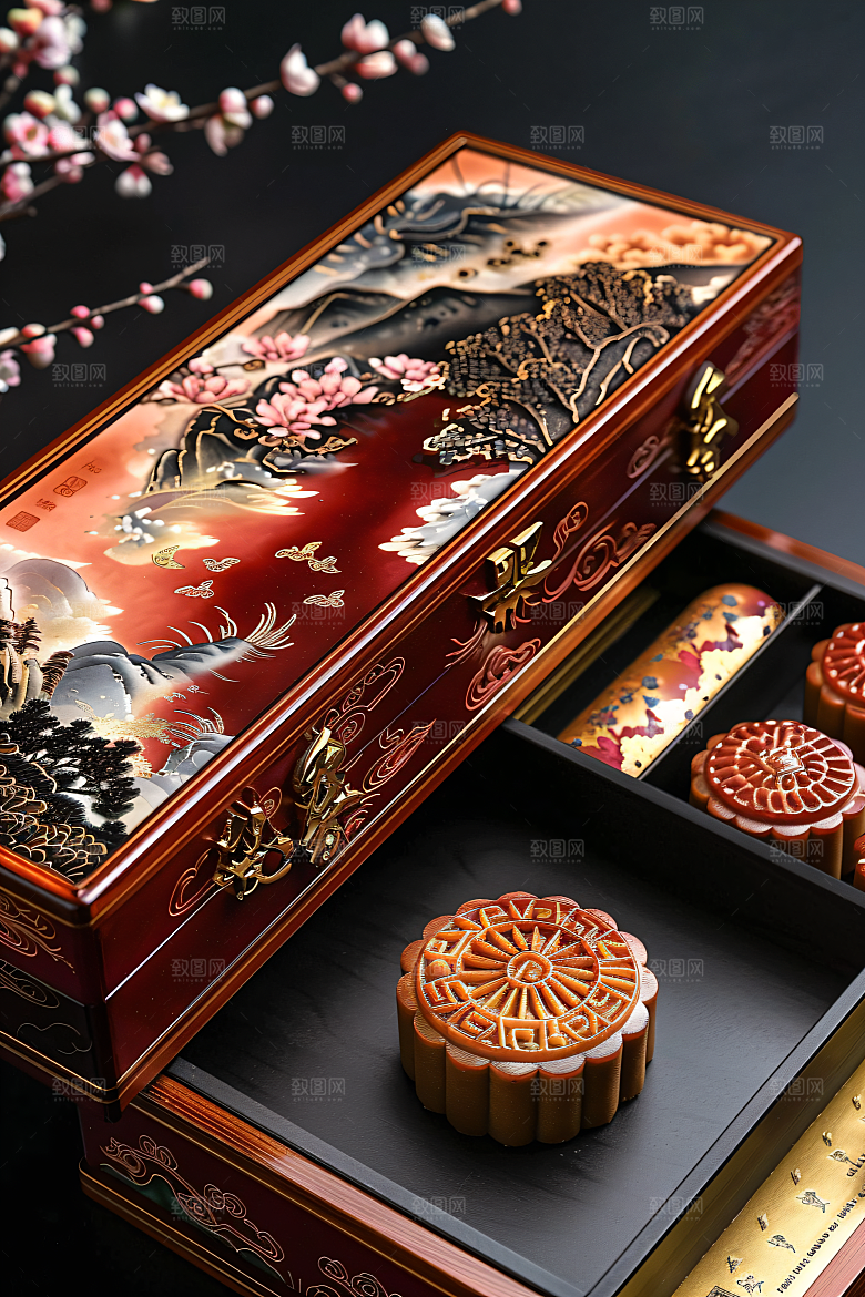 中秋月饼礼盒传统节日广式月饼摄影图