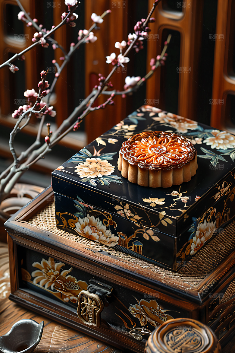 中秋月饼礼盒传统节日文化摄影图