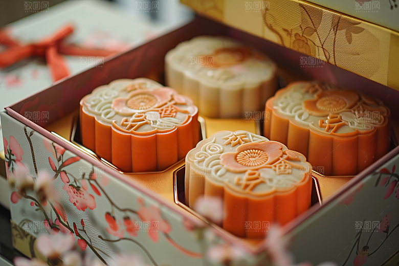 中秋月饼礼盒广式月饼莲蓉月饼摄影图