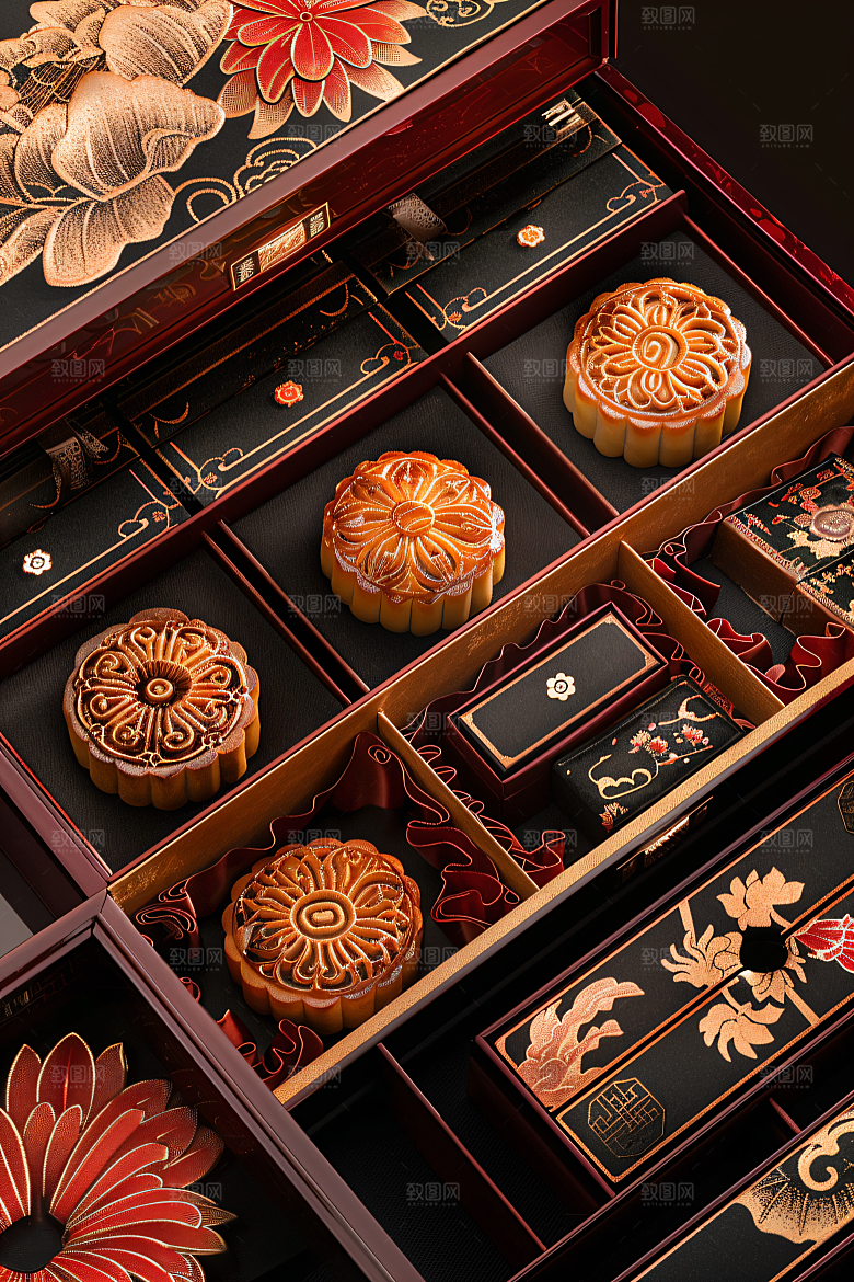 中秋月饼礼盒甜点中秋节摄影图