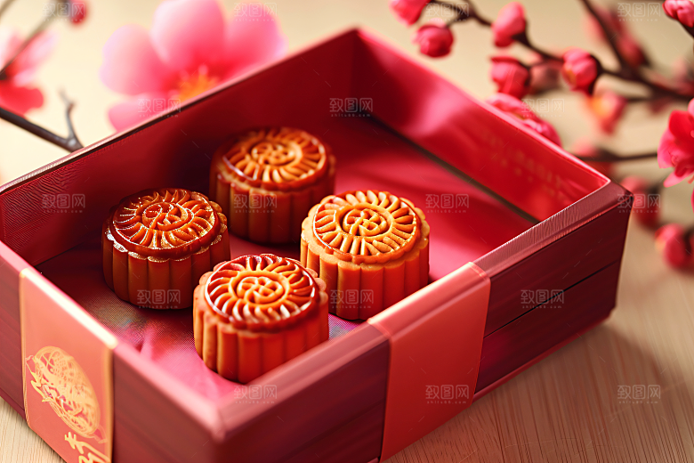 中秋月饼礼盒高清精致摄影图
