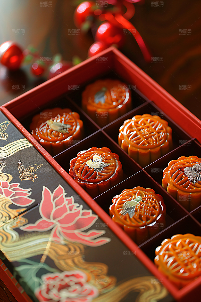 中秋月饼礼盒美味广式月饼摄影图