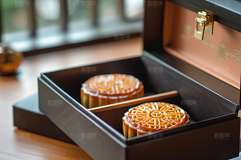 中秋月饼礼盒高清莲蓉月饼摄影图