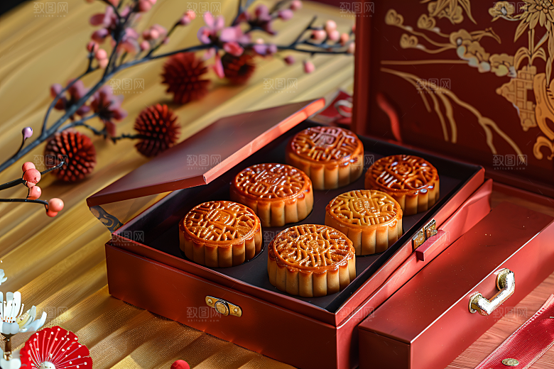 中秋月饼礼盒传统美食美食摄影图