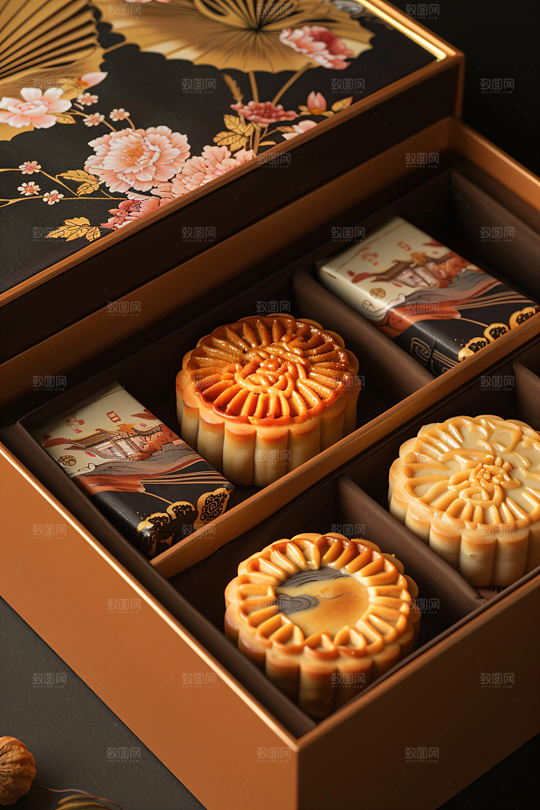 中秋月饼礼盒广式月饼传统节日摄影图