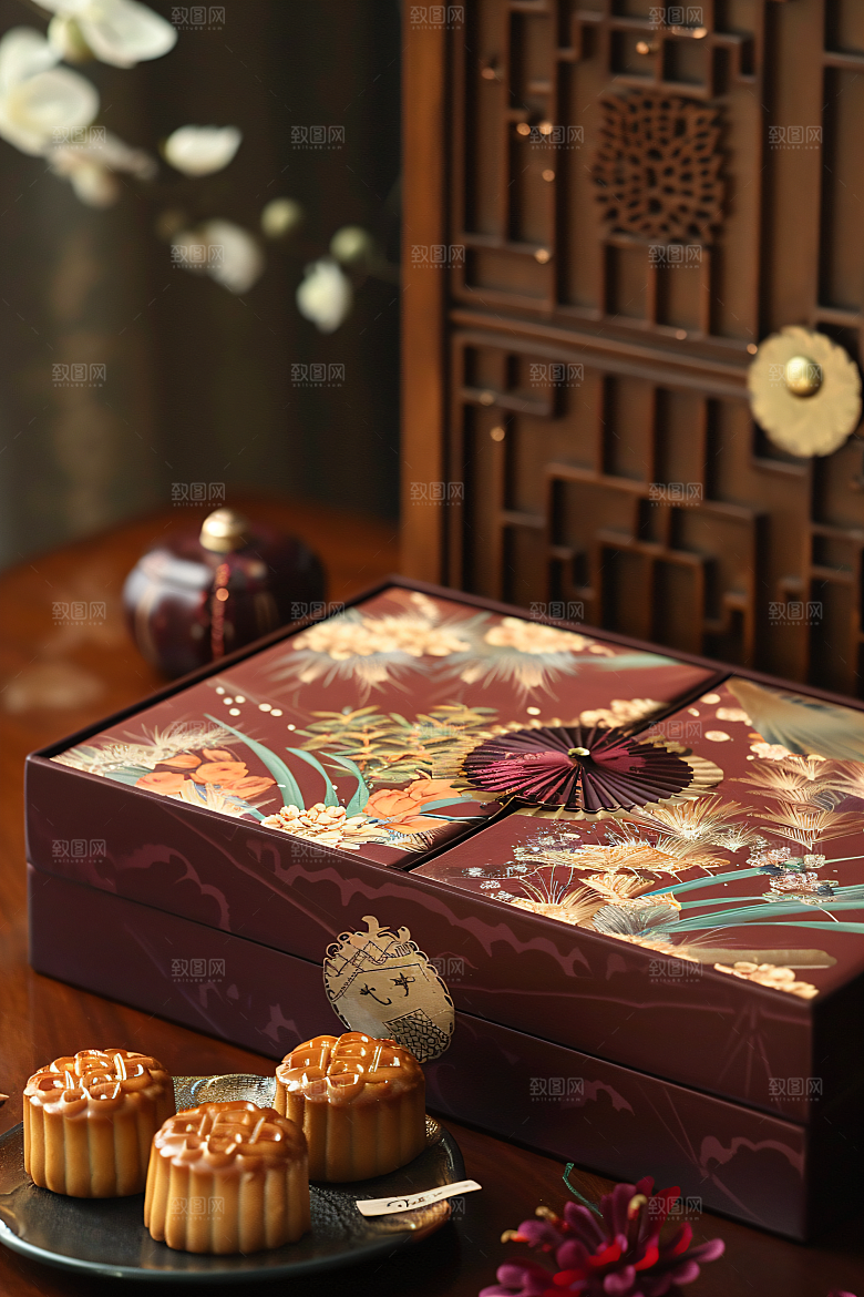 中秋月饼礼盒传统节日莲蓉月饼摄影图