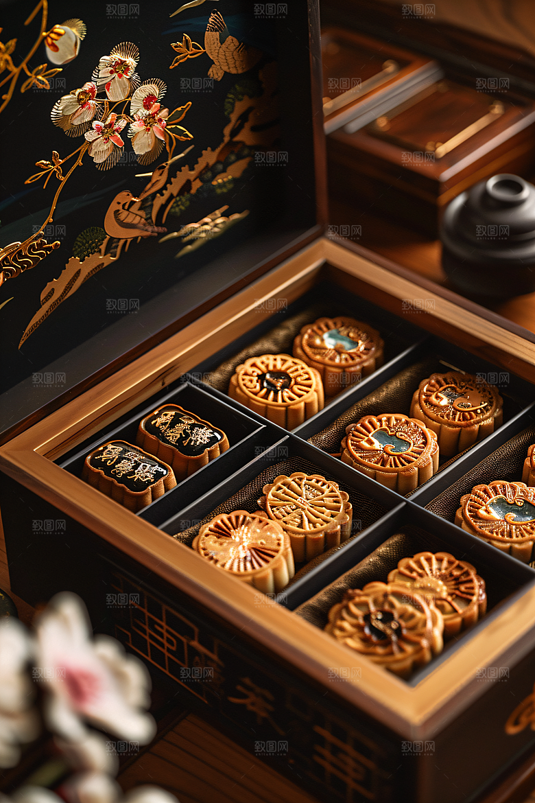 中秋月饼礼盒精致礼品摄影图