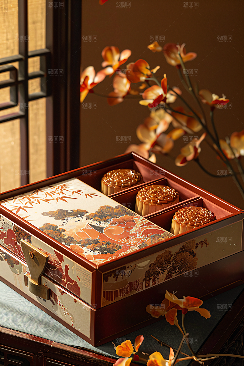 中秋月饼礼盒广式月饼糕点摄影图
