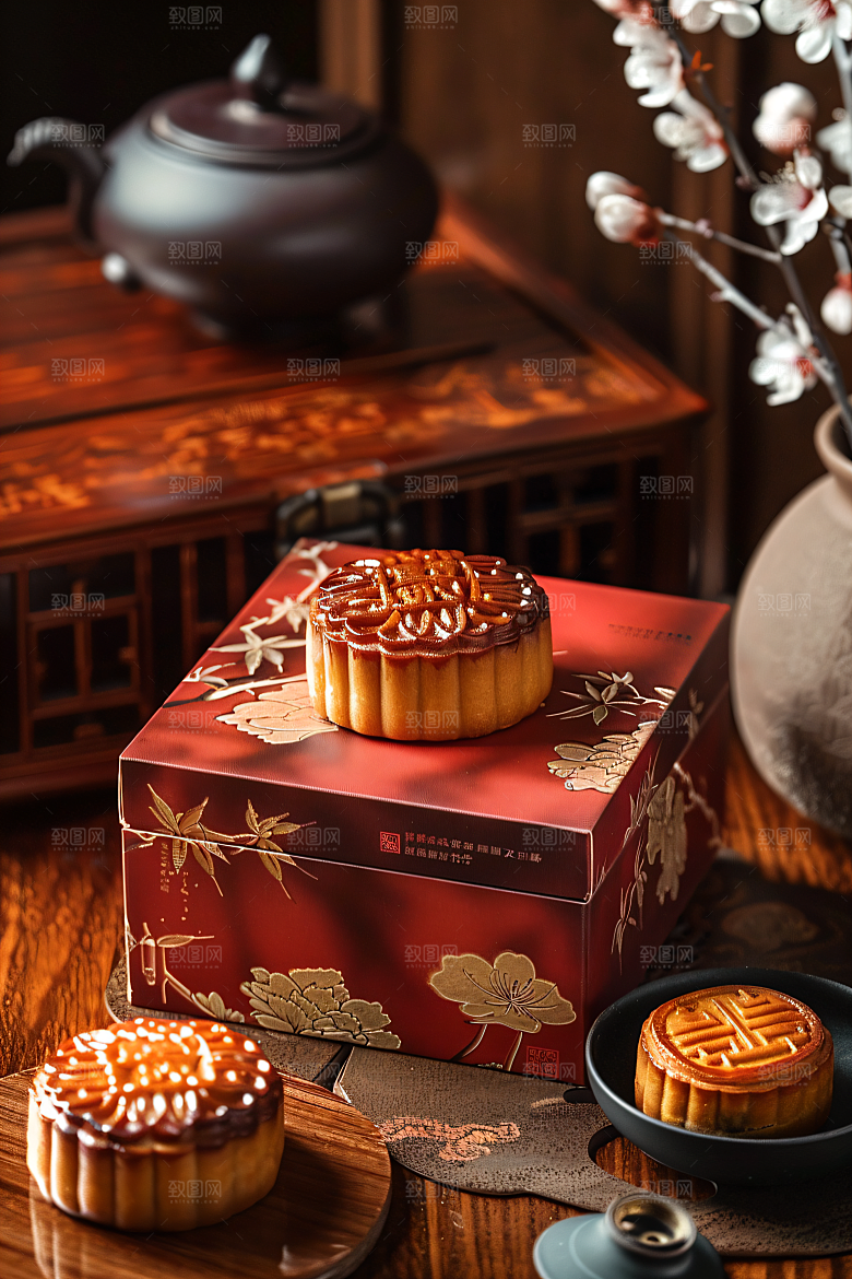 中秋月饼礼盒礼品精致摄影图
