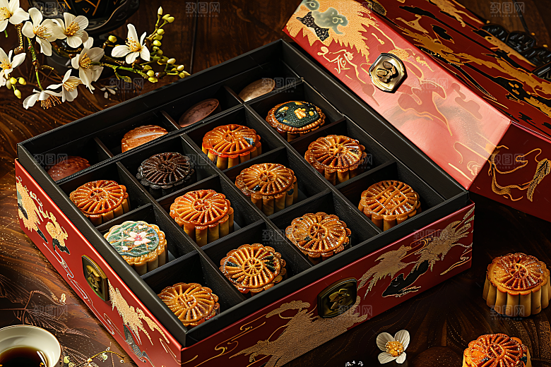 中秋月饼礼盒传统节日高清摄影图