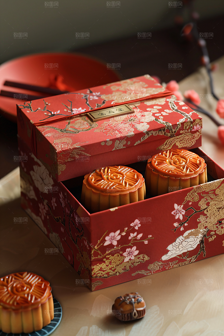 中秋月饼礼盒糕点美味摄影图