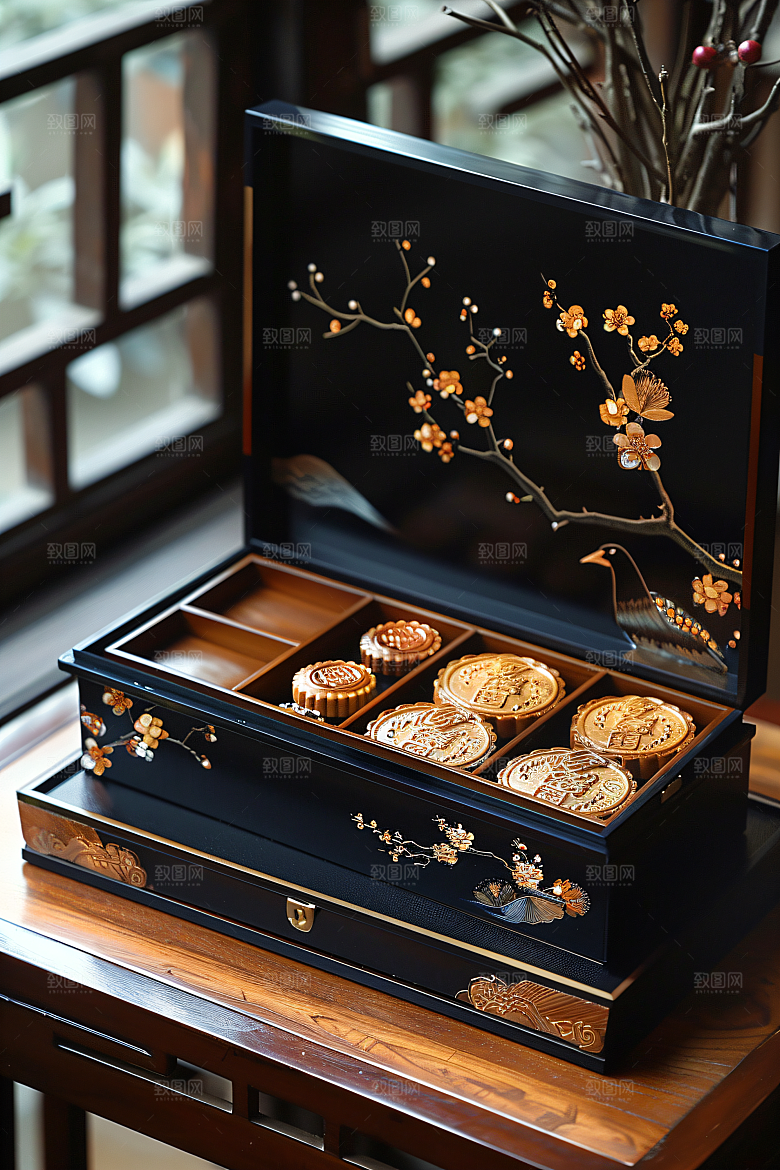 中秋月饼礼盒传统节日高清摄影图