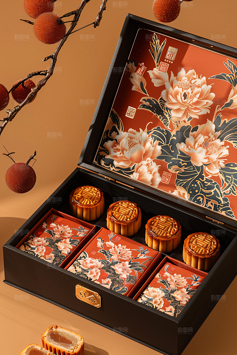 中秋月饼礼盒中秋节美食摄影图