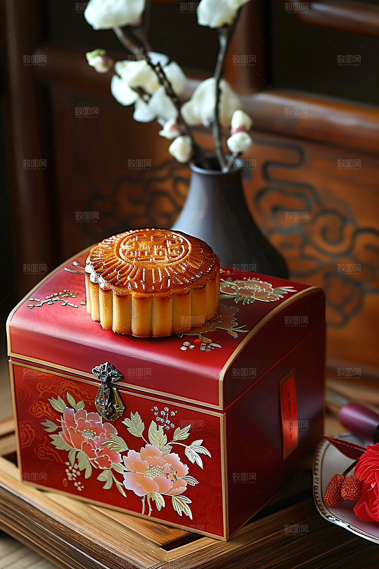中秋月饼礼盒习俗广式月饼摄影图