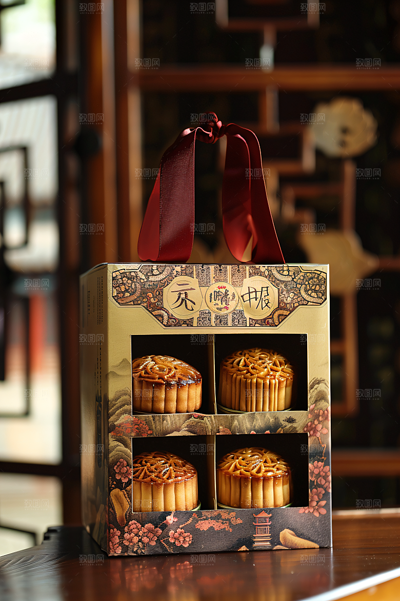 中秋月饼礼盒美味中秋节摄影图