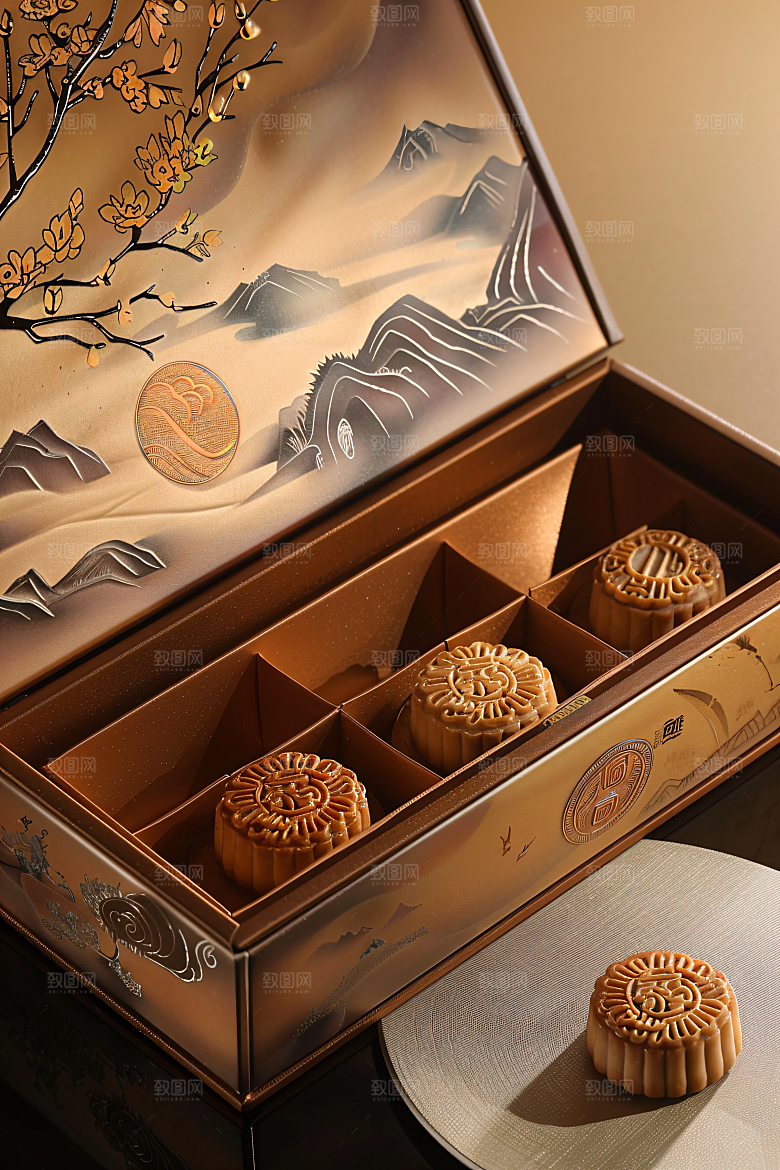 中秋月饼礼盒高清精致摄影图