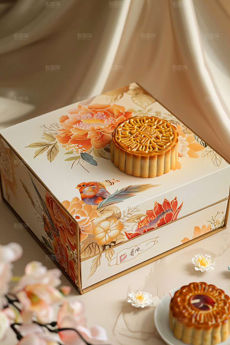 中秋月饼礼盒美味中秋节摄影图