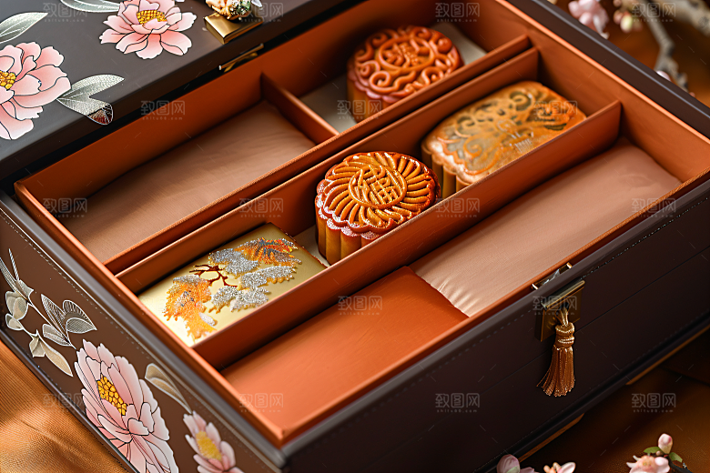 中秋月饼礼盒传统节日文化摄影图