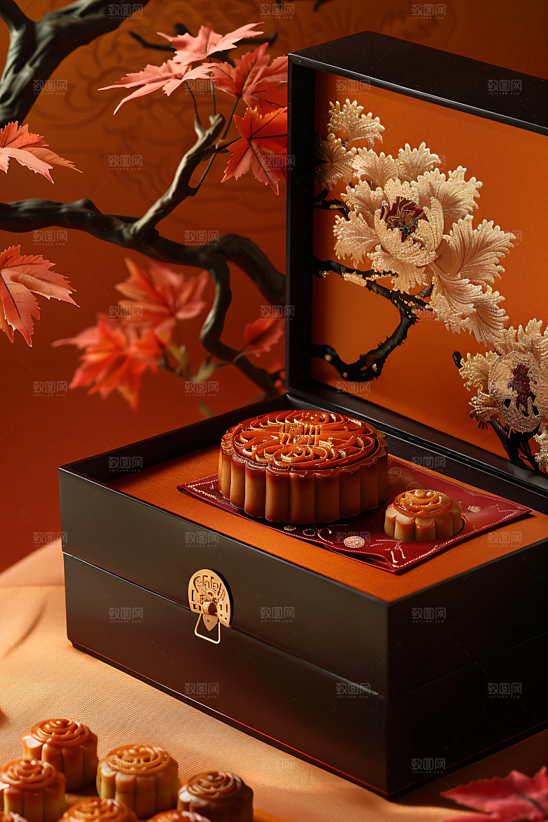 中秋月饼礼盒礼品传统节日摄影图