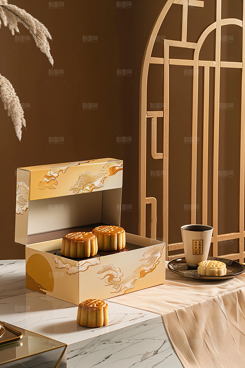 中秋月饼礼盒甜点礼品摄影图