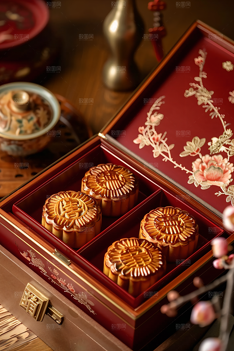 中秋月饼礼盒甜点中秋节摄影图