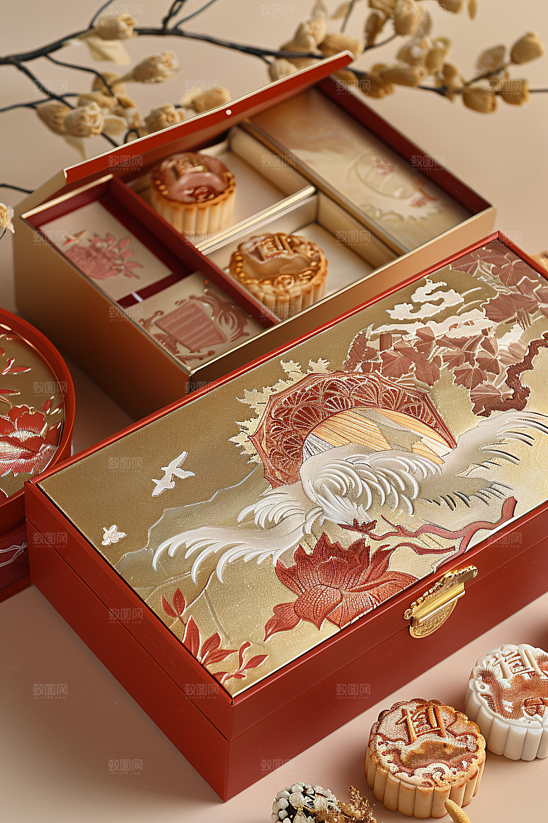 中秋月饼礼盒糕点传统美食摄影图