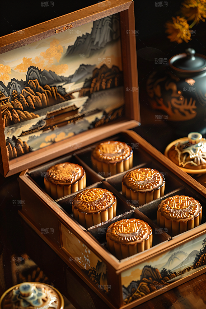 中秋月饼礼盒文化传统美食摄影图