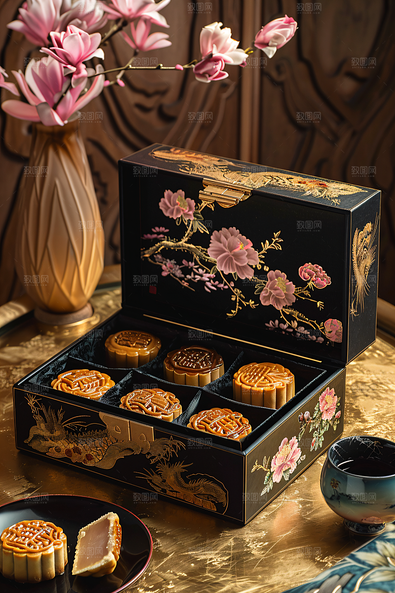 中秋月饼礼盒莲蓉月饼广式月饼摄影图