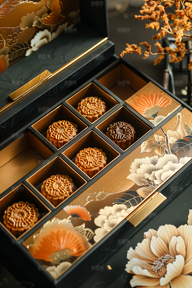 中秋月饼礼盒莲蓉月饼美味摄影图