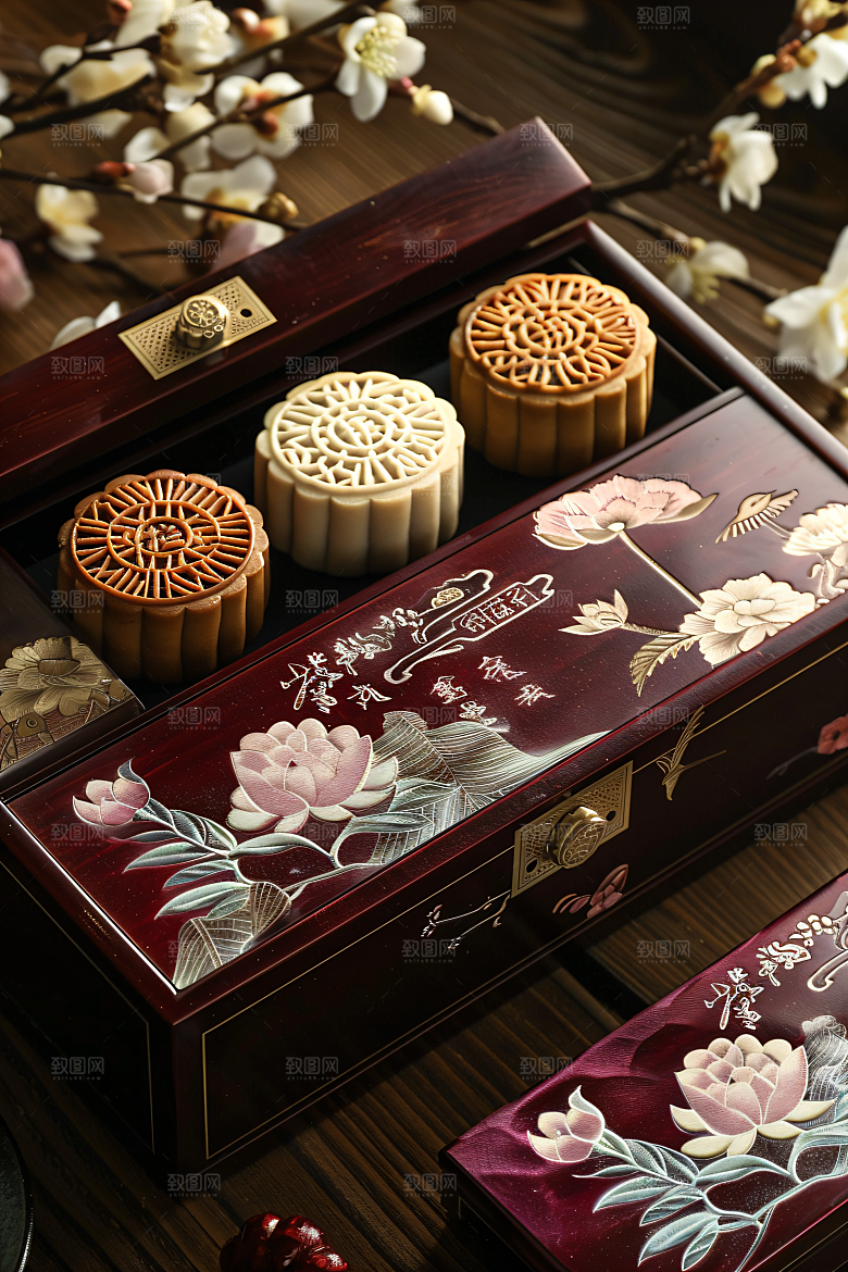中秋月饼礼盒传统节日传统美食摄影图