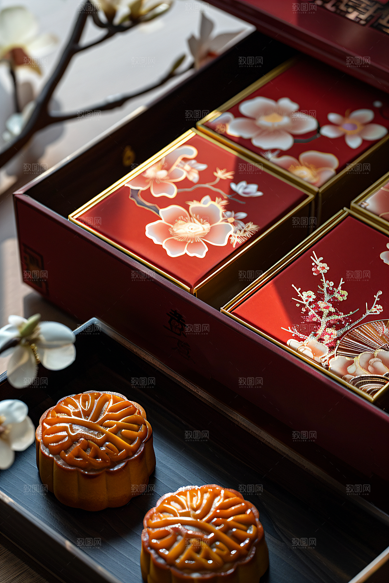 中秋月饼礼盒莲蓉月饼广式月饼摄影图