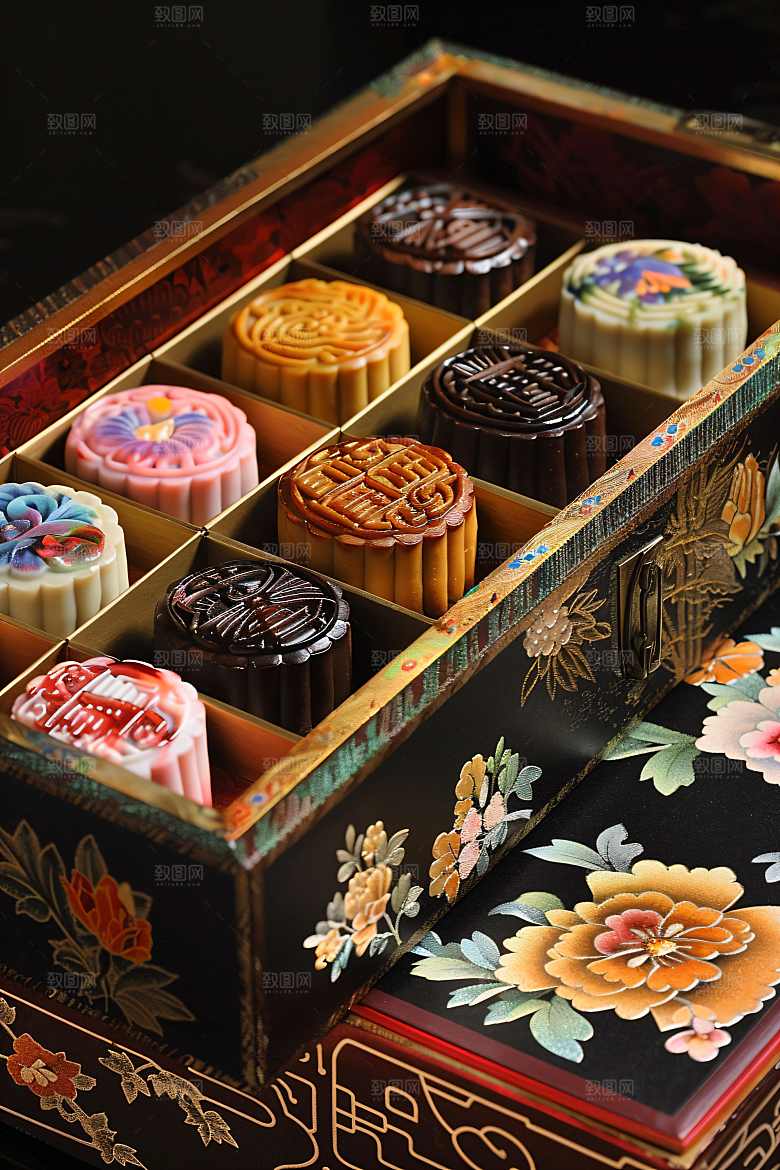 中秋月饼礼盒传统节日精致摄影图