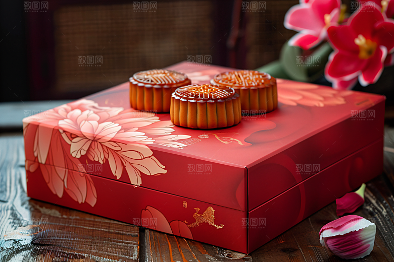 中秋月饼礼盒糕点传统美食摄影图