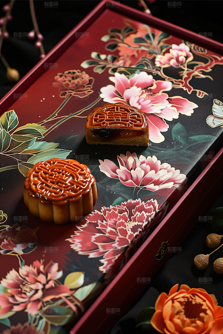 中秋月饼礼盒中秋节莲蓉月饼摄影图