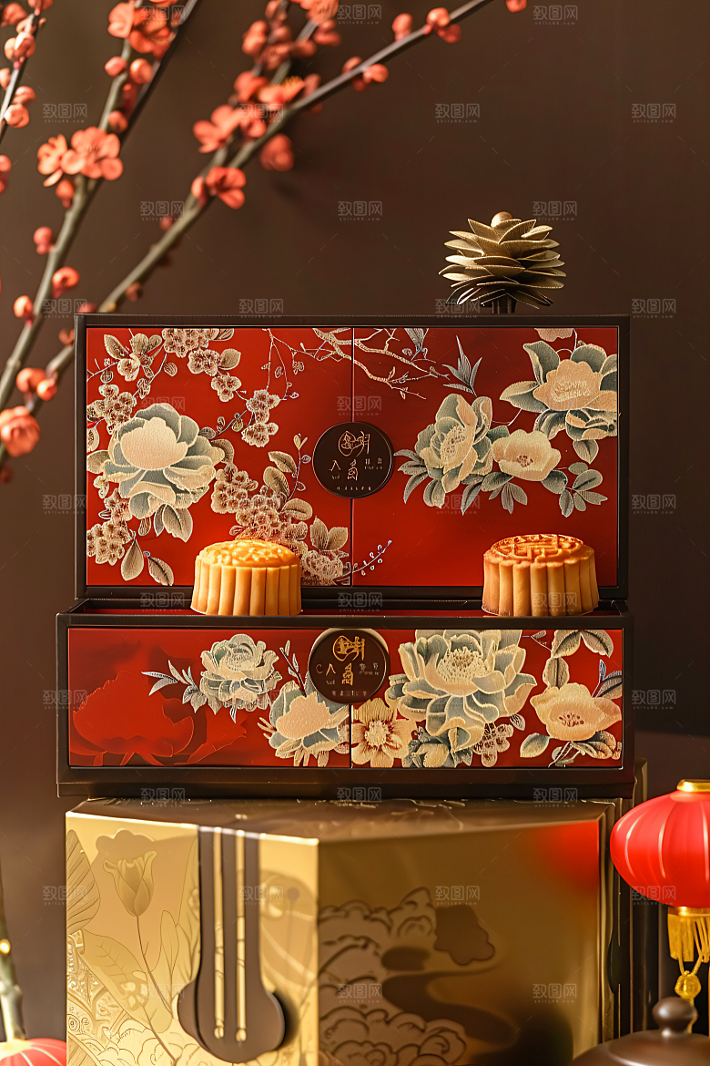 中秋月饼礼盒广式月饼礼品摄影图