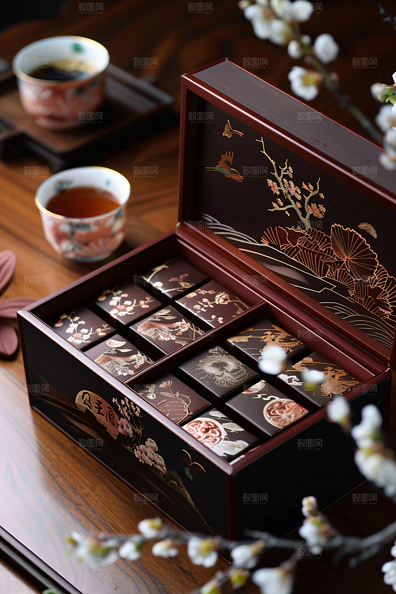 中秋月饼礼盒广式月饼文化摄影图