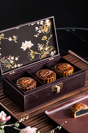 中秋月饼礼盒甜点美食摄影图